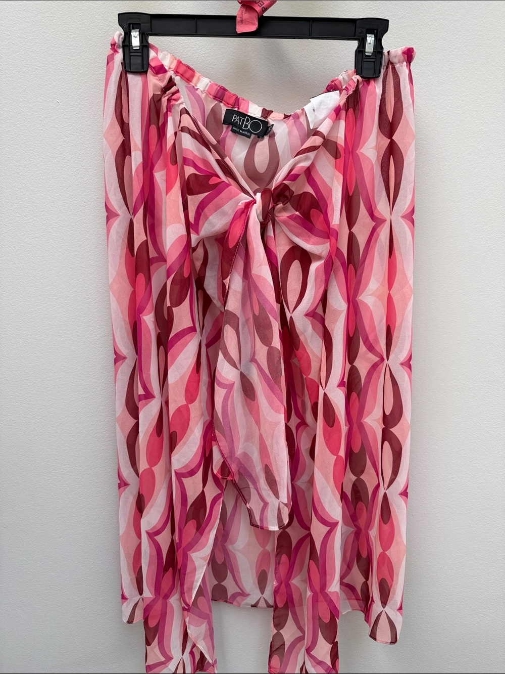 PatBO Pink Multi-Tone Geometric Tie-Front Cover-Up